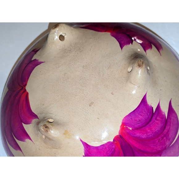 Vintage Mexican Pottery Hand Painted Folk Art Bowl 3 Footed Scalloped Edge - Picture 4 of 9